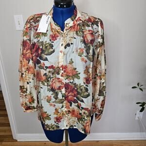 Bailey44 Floral Button Front Blouse | Sheer Lyocell Top | Size L | NWT